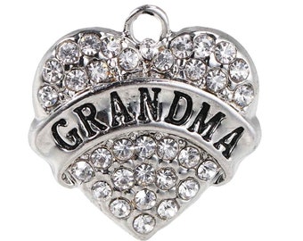 2 Grandma Rhinestone Heart Charms