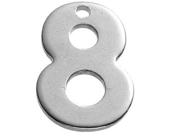 25 Number 8 Charms Stainless Steel, Number Eight Charms, 11mm x 8mm