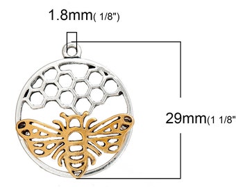 5 Honeycomb Charms, Honeycomb Bee Pendants