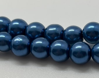 Blue Glass Pearl Beads 3mm 4mm 6mm 8mm 10mm 12mm 14mm, Jewelry Making Supplies