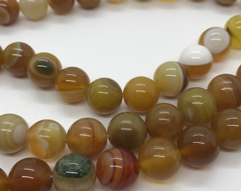 37 10mm Brown Agate Beads, Natural Striped Banded Agate Bead Strands Grade A, 600a