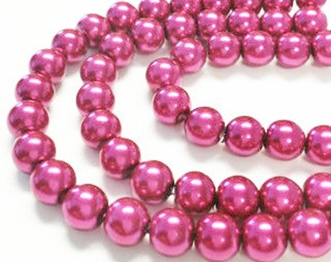 8mm Pink Glass Pearl Beads / Fuchsia Pink Glass Beads / DIY Etsy