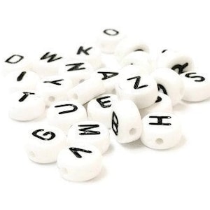 7mm Black & White Alphabet Beads, Acrylic letter beads, ABC letter beads, Name beads, Letter A-Z Round Spacer Beads 7mm