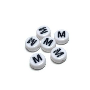 Letter M Beads 7mm, Black & White Alphabet Beads, Acrylic letter beads, Spacer Beads 7mm image 2