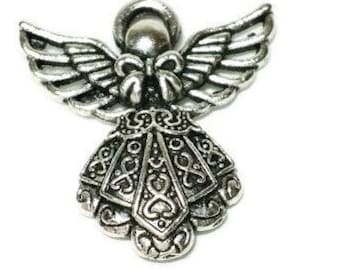 10 Charm Pendants Angel Antique Silver 26mm x 23mm, Angel Charms, Angel Pendant, Easter Charms, Christmas Charms