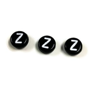10 Letter Z Beads 7mm, Initial Beads, ABC Beads, Black & White Alphabet Beads