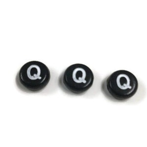 10 Letter Q Beads 7mm, Initial Beads, ABC Beads, Black & White Alphabet Beads