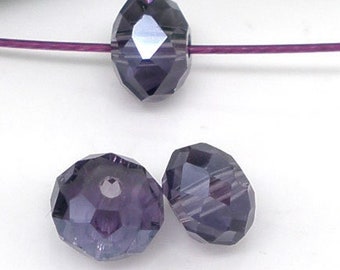 200 Glass Loose Beads Round Purple Faceted Transparent About 4 x 3mm