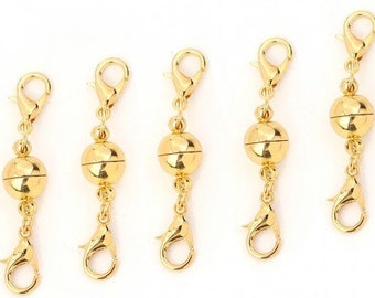 5 Magnetic Clasps For Jewelry Gold Plated 40mm x 8mm