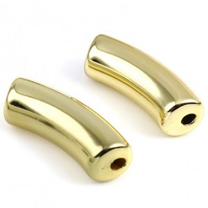 20 Acrylic Tube Beads, Gold or Silver, Acrylic Noodle Beads, Long Tube Curved Beads