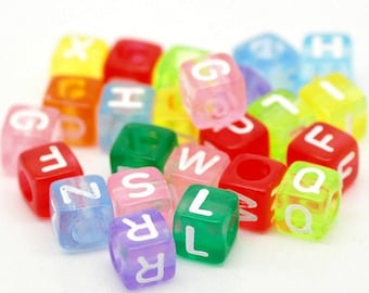 500 Cube Letter Beads 6mm, Transparent Alphabet Beads