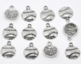 50 Baseball Charms, Softball Charms Antique Silver