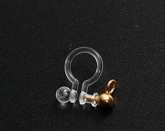 5 Pair resin and gold tone stainless steel earring clips with loops, Clip on earring findings, Non pierced earrings