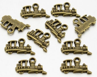 10 Train Charms Antique Bronze