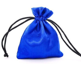 10 Blue Satin Drawstring Bags 10cm x 8cm