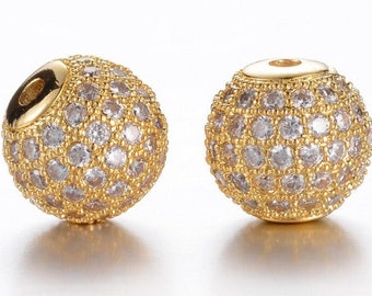 Two 8mm Cubic Zirconia Beads Gold or Silver