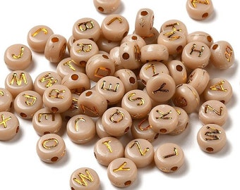 400 Brown and Gold, Letter Beads, 7mm Acrylic Letter Beads, Alphabet Beads