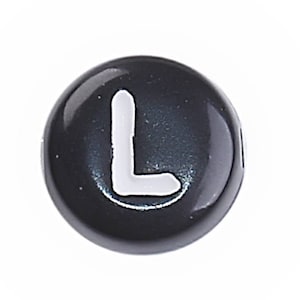 Letter L Beads 7mm, Black & White Alphabet Beads, Acrylic letter beads, Spacer Beads 7mm