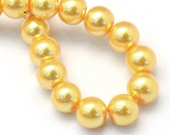 3mm 4mm 6mm 8mm 10mm 14mm Golden Yellow Glass Pearl Beads