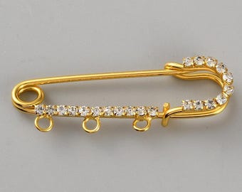 10 3 Loop Rhinestone Safety Pin Brooch