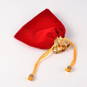 10 Red and Gold Velvet Bags, Gift Bags