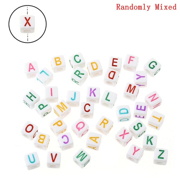 Vertical Cube Letter Beads, Alphabet Beads, Vertical Hole 7mm Acrylic letter beads, ABC letter beads