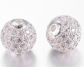 Two 10mm Cubic Zirconia Rhinestone Pave Beads, 825