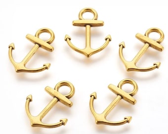 25 Anchor Charms Antique Gold