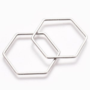 10 Hexagon Stainless Steel Linking Rings, 19.5 x 22 x 0.8mm