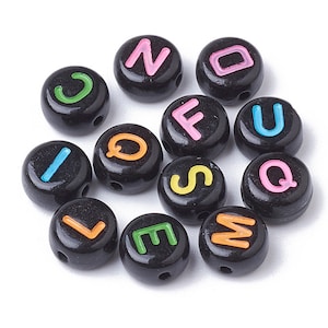 Acrylic 7mm Black Alphabet Beads, Name beads, Letter A-Z Round Beads 7mm