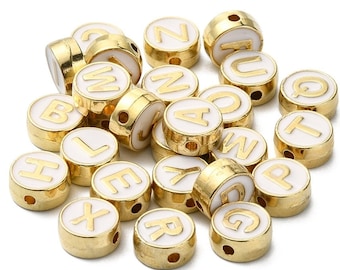 Gold and White Enamel Alphabet Letter Beads, Metal Letter Beads, 1 Set A-Z or Ten Specific Letters