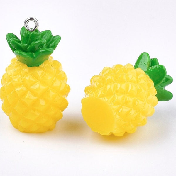 10 Pineapple Resin Pendants, Fruit Charms