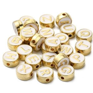 Gold and White Enamel Alphabet Letter Beads, Metal Letter Beads, 1 Set A-Z or Ten Specific Letters