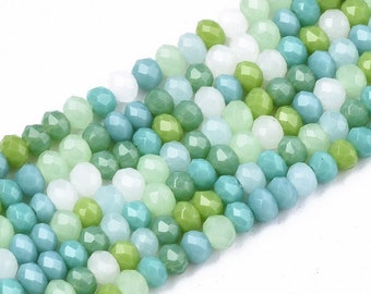 180 Green and White Faceted Rondelle Glass Beads 3x2mm