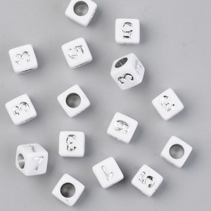 Cube Acrylic Number Beads, 6mm Silver and White Hashtag Beads, Heart Beads