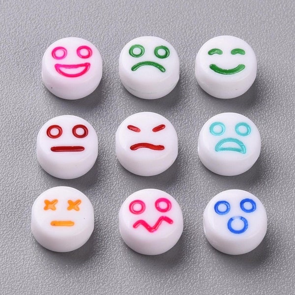 Acrylic Smiley Face Beads, Frowny Face Beads, Wow Beads, Sad Face Bead, Facial Expression Beads