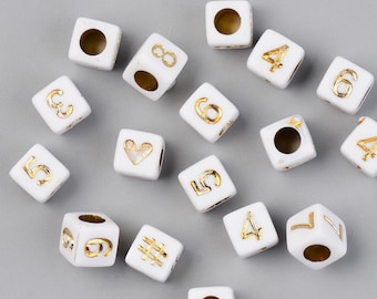 Cube Acrylic Number Beads, 6mm Gold Cube Number Beads