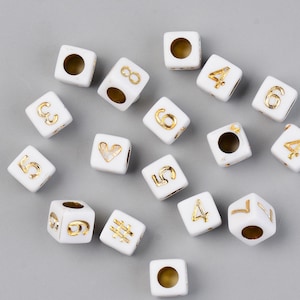 Cube Acrylic Number Beads, 6mm Gold Cube Number Beads