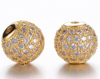 Two 10mm Cubic Zirconia Rhinestone Pave Beads, 815