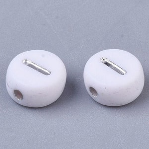Letter I Beads, 7mm Silver and White Alphabet Beads