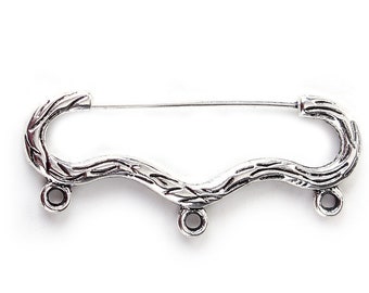 10 Antique Silver 3 Loop Safety Pin Brooch, 47mm x 20mm
