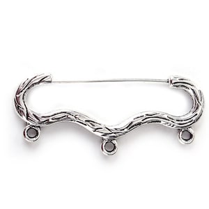 10 Antique Silver 3 Loop Safety Pin Brooch, 47mm x 20mm