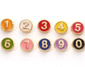 Enamel Number Beads, Metal Number Beads