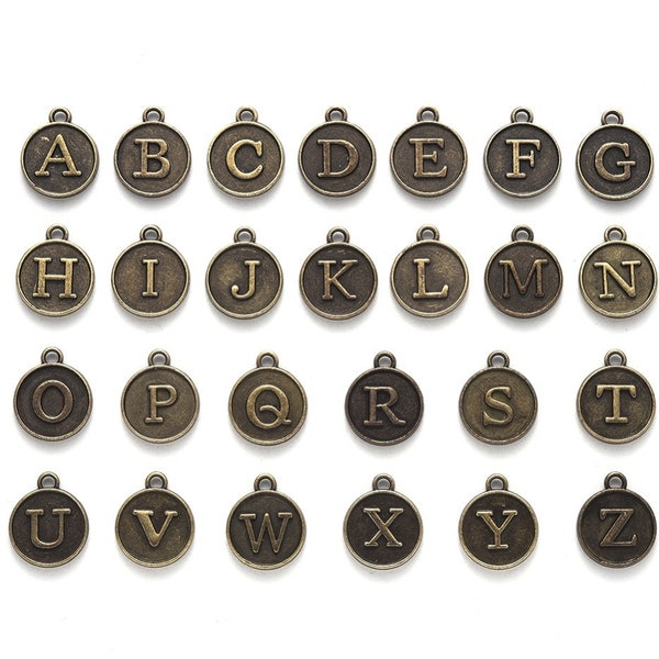 Antique Bronze Alphabet Letter Charms, Cup Charms