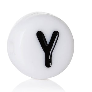 Letter Y Beads 7mm, Initial Beads, ABC Beads, Black & White Alphabet Beads