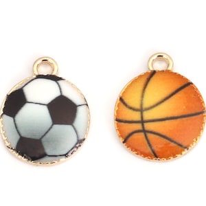 Soccer Charm, Basketball Charms 15mm x 12mm, Enamel Sports Charms