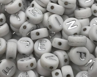 50 Letter Beads Alphabet Beads Silver Bulk Beads Wholesale Metal 6mm Oval