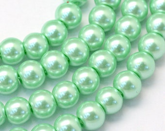 200 Glass Pearl Beads Bright Olive Green 6mm