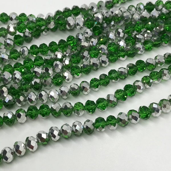 Green and Silver Rondelle Beads 6mm 8mm