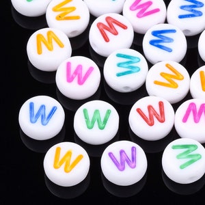 7mm Letter W Acrylic Beads Mixed Colors, Letter W only, 1975